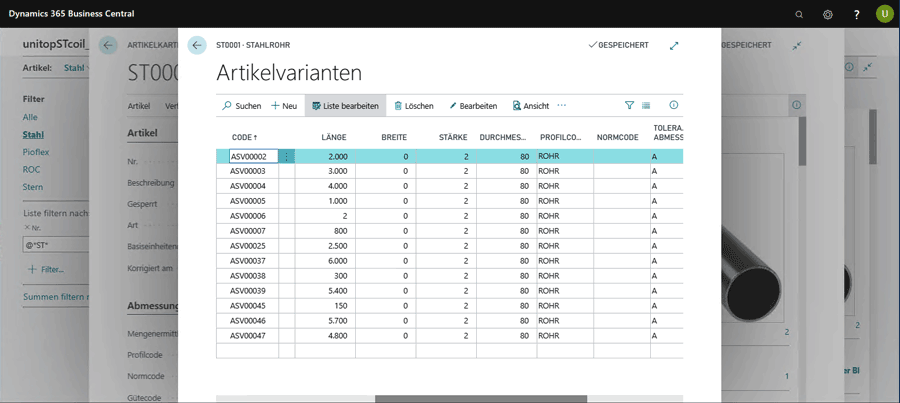 ERP Software Industrie unitop Restlängenverwaltung